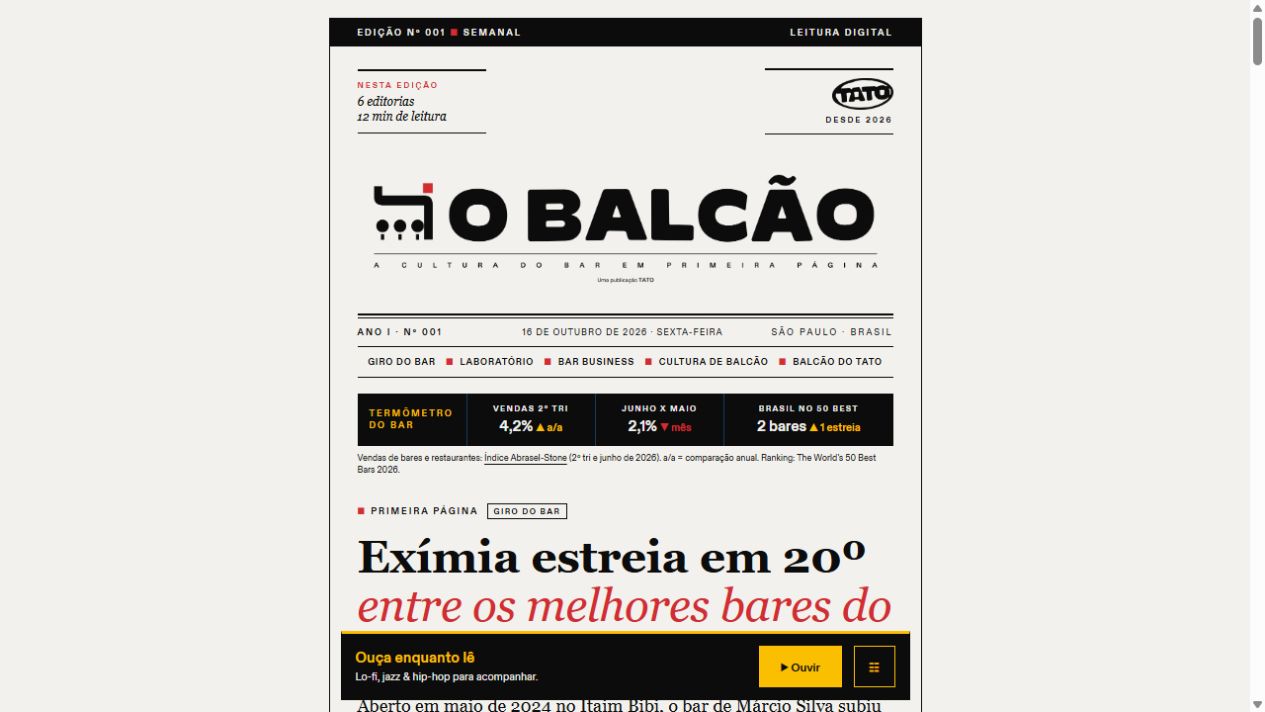 Recorte real da capa de O BALCÃO, edição 001, de 16 de outubro de 2026